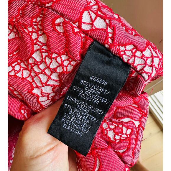 ML Monique Lhuillier Lace Pattern High Low Formal Dress Red white SZ SM Pockets - Picture 3 of 16